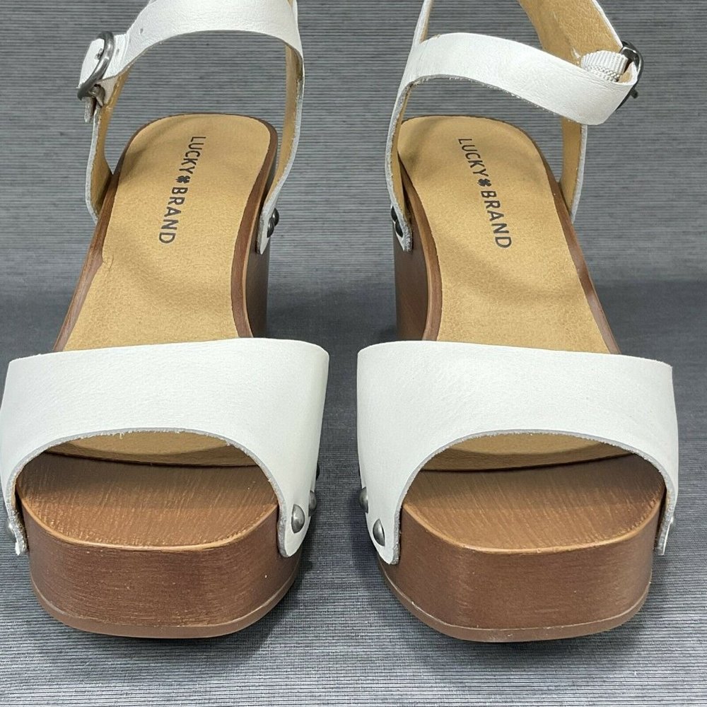 Lucky Brand Shoes Womens Sz 6 Zashti White Angora Vegan Leather Wedge Sandal New - Picture 5 of 10